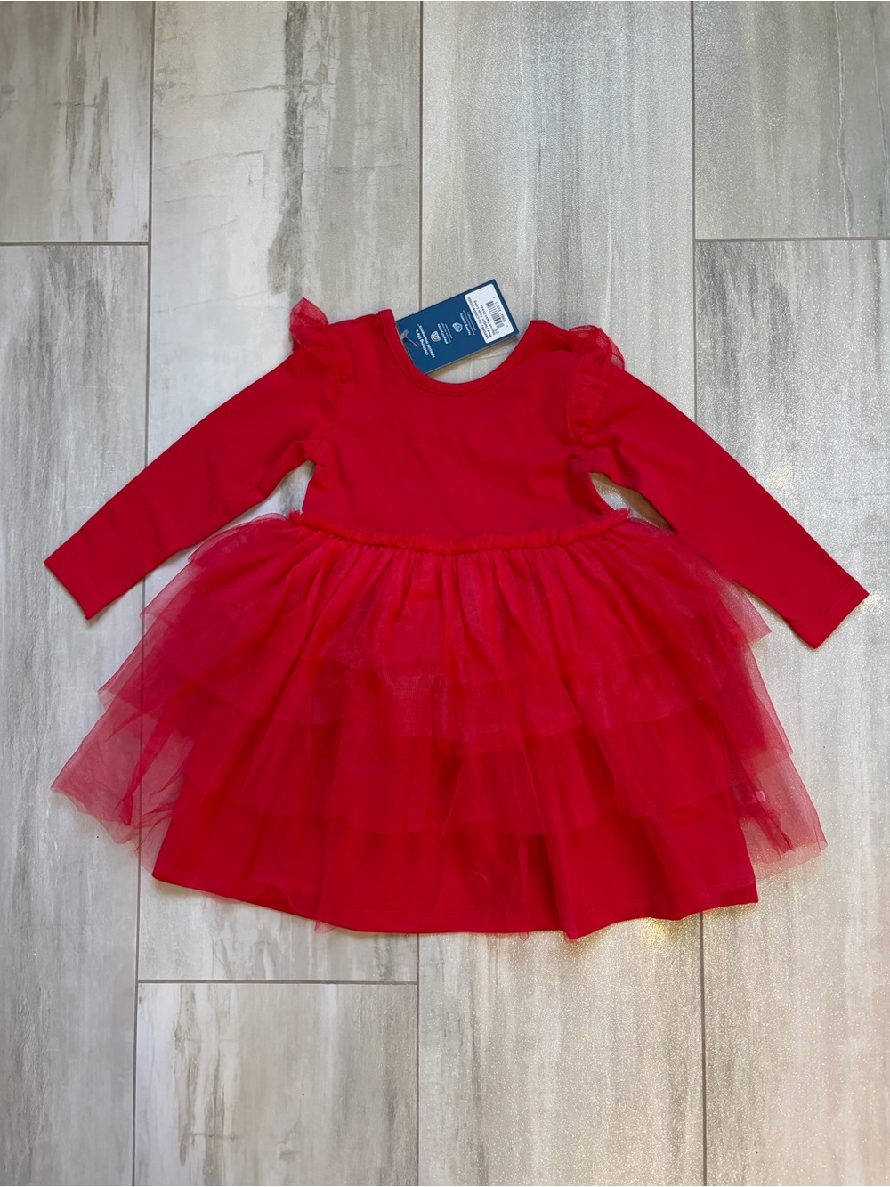 NWT RuffleButts Vibrant Red Tulle Tutu Long Sleeve Twirl Dress Girls 2T